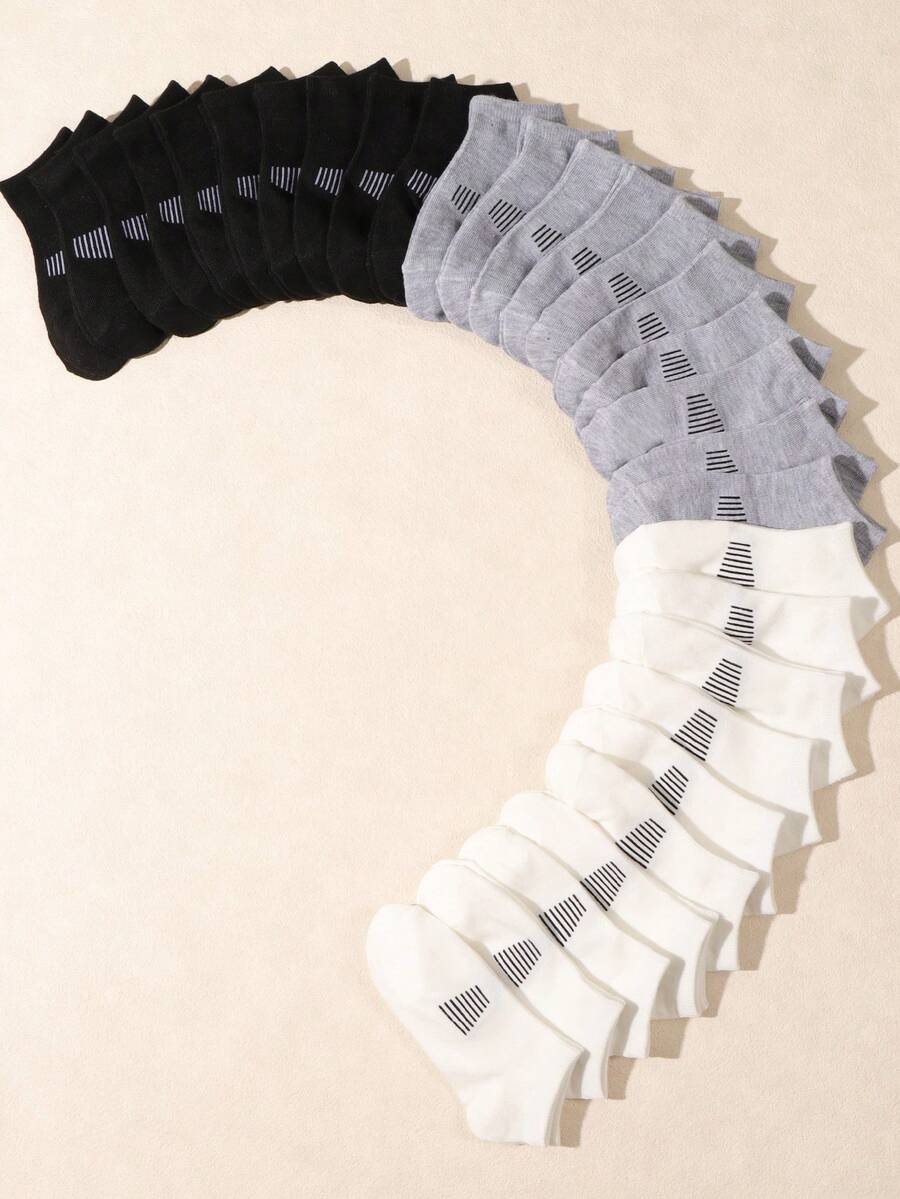 10/20 Pairs Solid Color Ankle Socks With Non-Slip Striped Heel Sports Socks - Multicolor - View 1
