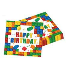 Hasbro 20入彩虹方格印花生日一次性餐巾紙，搭配Happy Birthday字母與彩色色塊圖案，柔軟紙質餐巾，派對大容量消耗品 - 彩色 - 查看 5
