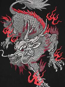 niepce Men's Embroidered Graphic T-Shirt Japanese Streetwear Cotton Blend Tee - Black-fire Kylin - View 3