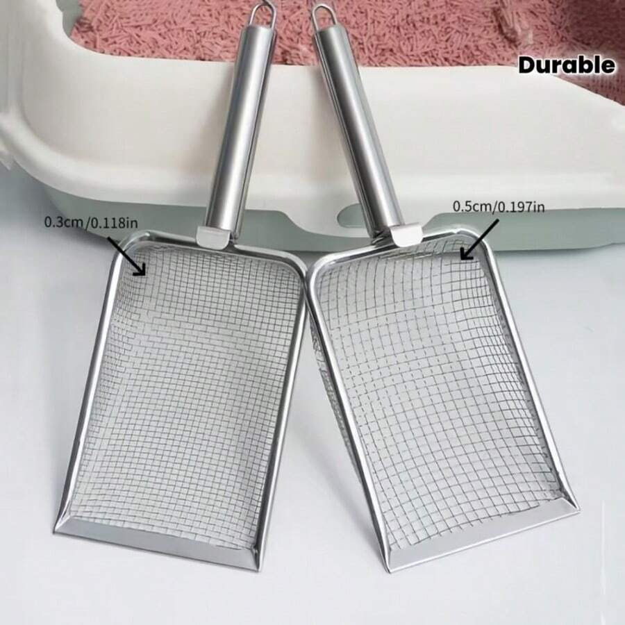 1pc Stainless Steel Cat Litter Scoop With Fine Mesh Handle, Durable Pet Poop Scoop, Suitable For Cats, 2 Different Sizes Of Filters - For Clumping And Non-Clumping Cat Litter Pet Cleaning Tool - View 1