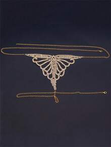Sexy Crystal Body Chain & Thong Jewelry, Women's Fashion Sparkling Rhinestone Bikini Set Lingerie Body Accessory - Gold - View 3