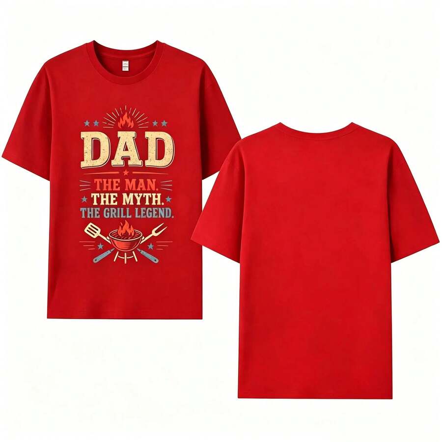 Father's Day Gift T-Shirt With BBQ Design For Dad – The Man, The Myth, The Legend Of The Grill – The Best T-Shirt For Grilling Dad - 紅色 - 查看 1
