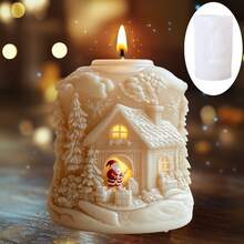 Magic House Christmas Santa Round Scented Candle Silicone Mold Magic House Forest Cabin Christmas Santa Gift-Sending Silicone Candle Mold Resin Gypsum Mold Cement Concrete Mold Decorative Gift - A-White - View 4