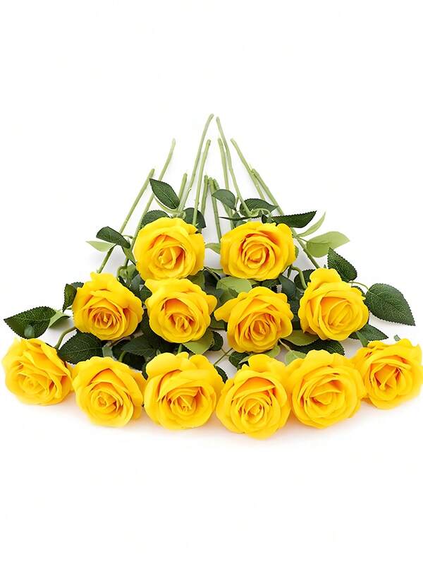 50pcs Artificial Roses, Yellow Roses, Faux Flowers, Fake Roses, For DIY Wedding Bouquets, Table Centerpieces, Bridal Shower Gifts, Valentine's Day Decorations