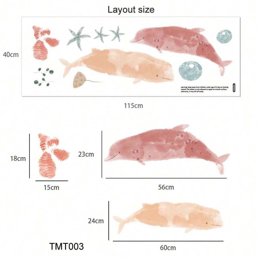 Ocean-Themed Wall Decals For Children's Room, Removable And Adhesive, Baby Room Decor, Soft Watercolor Wall Art For The Nursery - TMT003 - 查看 1