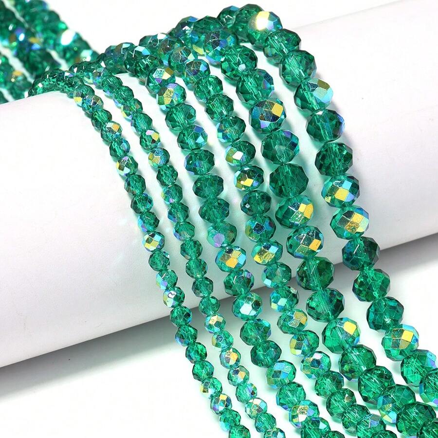 1 Strand Green Plated Artificial Crystal Glass Beads - Carved Spacer Beads, Suitable For Handmade DIY Necklace, Earrings, Bracelet Jewelry Decoration Beads, Keychain Phone Chain Making Accessories Beads, Gradient Color Beads, Shiny Surface