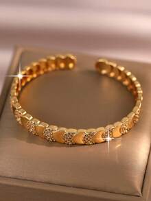 2pcs/Set Perhiasan Gelang & Cincin Zirkonia Kubik Motif Bulan yang Indah, Gelang Pesona Modis untuk Pertunangan, Pernikahan, Pesta, Pemakaian Sehari-hari, Festival Musik - Yellow Gold - View 8