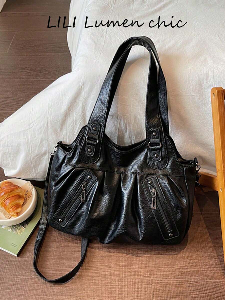 This Is A Stylish And Versatile Shoulder Bag. It Has A Large Capacity, A Solid Color Design, And Is Made Of Vintage PU Material. A Perfect Choice For Going To Work, With An Ape - 紫紅色 - 查看 1