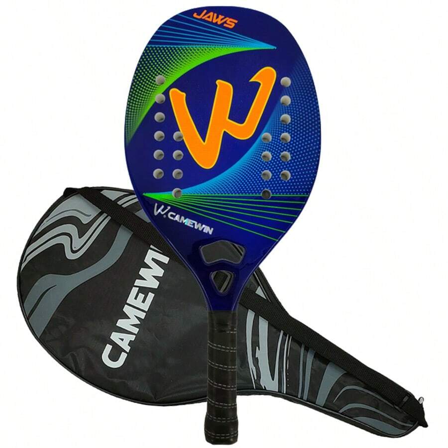 W®CAMEWIN 新款板式網球拍 沙灘網球拍 50%碳纖維 戶外運動網球拍 EVA發泡內芯 通用球拍 男女成人適用 新幾何圖案 表面粗糙 禮品網球拍袋