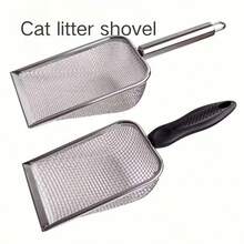1pc Stainless Steel Cat Litter Scoop With Fine Mesh Handle, Durable Pet Poop Scoop, Suitable For Cats, 2 Different Sizes Of Filters - For Clumping And Non-Clumping Cat Litter Pet Cleaning Tool - View 4