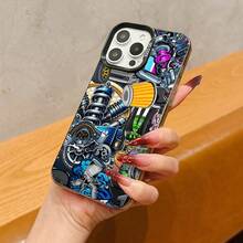1 pieza Funda de teléfono con patrón de carreras en negro & plata compatible con teléfonos Apple - Multicolor - Ver 3