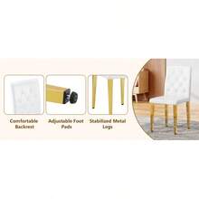 4-Pack White PU Dining Chairs: Ergonomic Buckle Backrest, 35 Inches High, Golden Metal Legs, Combines Comfort And Texture.Perfectly Suitable For Family Dining Rooms, Hotel Banquet Halls, EtcW1151P295709Dining Set Kitchen Furniture Dining Table Set - White+Gold + Metal + PU Leather + Set Of 41 - View 10