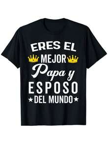 Regalos para Papá Día del Padre Camiseta Mejor Marido Camiseta Ligera de Verano Casual Corte Regular para Uso Diario Formal, Transpirable, Esencial para Uso Diario, Ropa Versátil con un Aspe - Negro - Ver 1