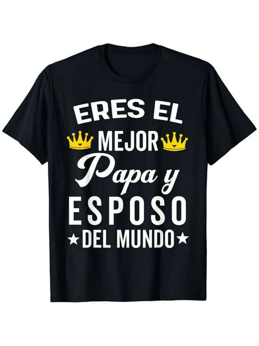 Regalos para Papá Día del Padre Camiseta Mejor Marido Camiseta Ligera de Verano Casual Corte Regular para Uso Diario Formal, Transpirable, Esencial para Uso Diario, Ropa Versátil con un Aspe - Negro - Ver 1