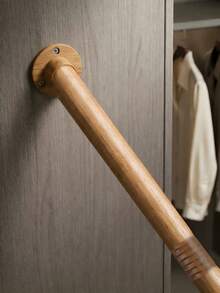 Telescopic Wardrobe Support Rod, Drill-Fixed Heavy Duty Wood Grain Closet Hanging Rod, Wall-Mounted Reinforced Expandable Clothes Support Bar, High Load-Bearing Extendable Wardrobe Storage Rod, Suitable For Wardrobes And Cabinets - Drilling - View 11