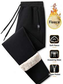 Plush Pants For Men, Sports Pants With Added Fleece, Men's Winter Outdoor Fleece Pants, Breathable Casual Running And Hiking Pants Black - Black - View 2