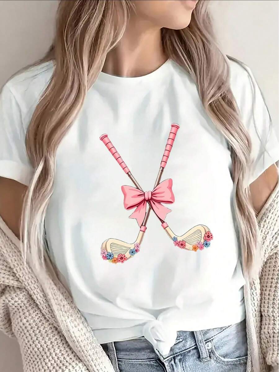 Ideal para ocasiones informales, camiseta con temática de lacrosse - Una camiseta de manga corta hecha de fibra de poliéster ligera, con un estampado de palo de lacrosse, adecuada para entus - Blanco - Ver 1