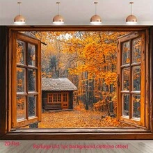 2D平面 2D平面產品 1件裝秋季鄉村小屋窗景 UV印刷多功能背景布 適用生日派對背景 - 5 - 查看 1
