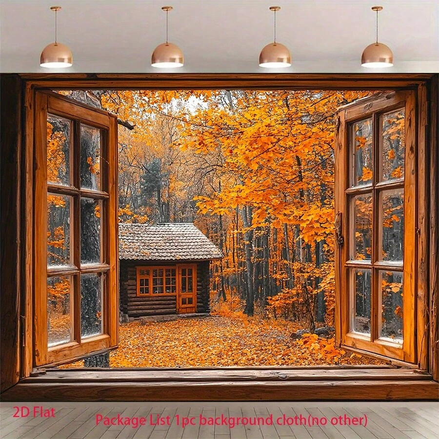 2D平面 2D平面產品 1件裝秋季鄉村小屋窗景 UV印刷多功能背景布 適用生日派對背景 - 5 - 查看 1