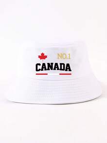 1件裝時尚 CANADA Canada Logo 漁夫帽，中性款戶外旅行防曬顯臉小可調節百搭派對聚會漁夫帽 - CANADA漁夫帽 - 查看 30