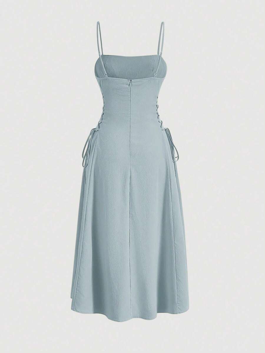 MOD Long Red Evening Dress With Pleats At The Bust And Lacing At The Sides, Summer Dresses For Women - Pearl White - View 1