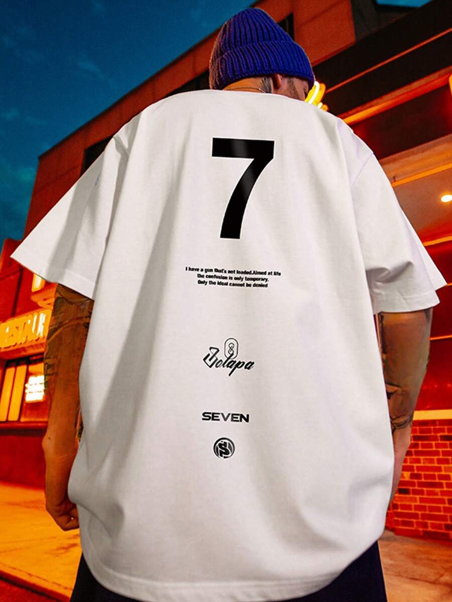 Men'S Classic Short-Sleeve T-Shirt With A Minimalist Design Featuring A Number Print, Comfortable And Breathable, Perfect For Everyday Wear - 白色 - 查看 1