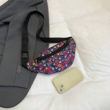 Vintage Colorblock Graffiti Waist Bag, Youth Versatile Crossbody Bag, Outdoor Cycling Walking Portable Storage Small Bag - A - View 2