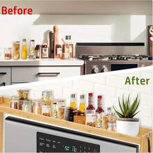 Abulun Spice Rack, 32.3-Inch Kitchen Storage Box, Stovetop Spice Rack, 13-Inch High Countertop Storage Space, Oven Back Sink Organizer, Natural - Natural Wood Color - View 4