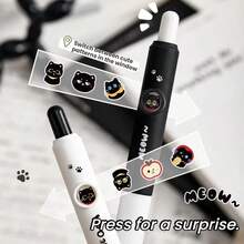 Cute Black Cat Retractable Gel Pen With Switchable Pattern Window, 0.5mm CS Tip, Fast-Drying Black Ink, Soft Grip, Creative Stationery For Students - Press the Pen - View 4