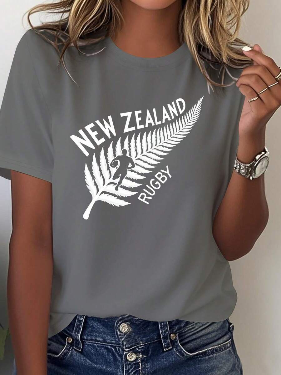 Pure Comfortable Women's T-Shirt Featuring The Iconic New Zealand Rugby Union Logo - Dark Grey - View 1