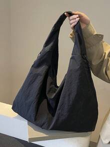 Fashionable Solid-Color Shoulder And Underarm Bag With Large Capacity, Multiple Pockets And Multiple Compartments - Black - View 1