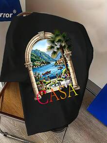 Men's Casual T-Shirt With Lake Como Landscape Print, Italy, Versatile And Stylish Short Sleeve, New Men's T-Shirt, Modern Outfit With A Unique And Niche Design, E - 黑色 - 查看 2