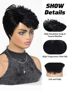 8 Inch Short Textured Bob Wig With Bangs - Black Synthetic Machine-Made Wig | Fluffy & Stylish | Effortless Daily Look | Perfect For Office Commutes, Dating & Weekend Outings | Multiple Colors Available - Multicolor - View 4