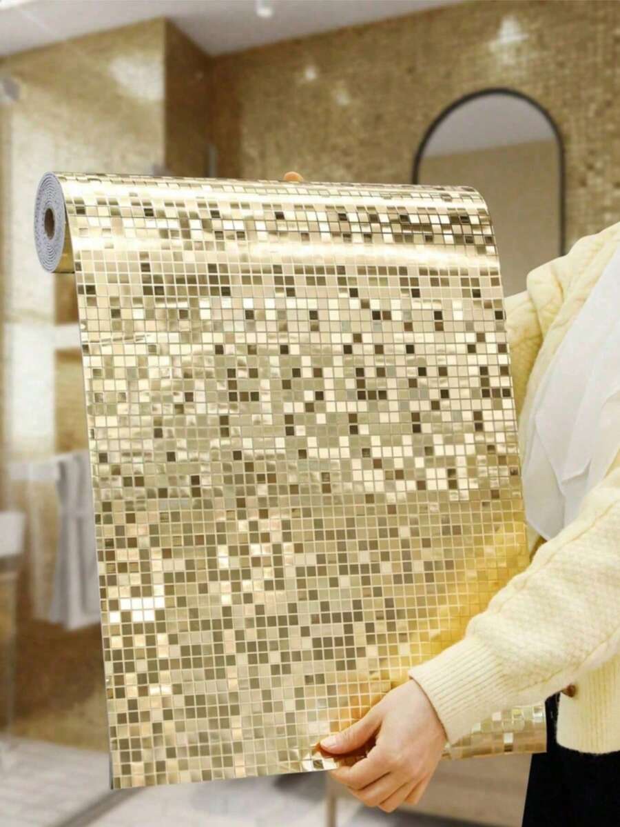 1 Roll 300cm/118.1in PVC Self-Adhesive Mosaic Wallpaper Waterproof Contact Paper, Glossy Thickened Self-Adhesive Wall Renovation Film, Suitable For Kitchen, Bathroom, Vanity Home Decor