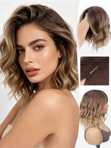14 Inch Short Wavy Curly Wig, Gradient Gold Voluminous Synthetic Fiber Wig, High Density Heat-Resistant Hair, Rose Net Cap, Natural And Realistic, Women/Unisex, Suitable For All Skin Tones, Daily Wear, Party, Halloween, Cosplay - Multicolor - View 3