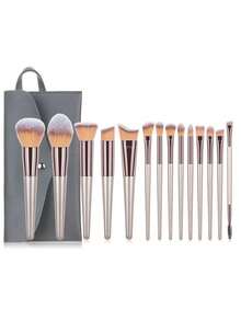 10pcs/14pcs Champagne Gold Makeup Brush Set, Blush, Eyeshadow, Eyebrow, Contour, Powder Brushes, Makeup Tools - Multicolor - View 3