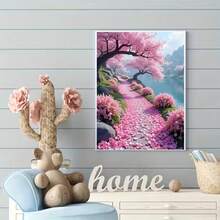 1pc [30*40cm/11.8*15.7in]5D Acrylic Diamond Painting Kit, Cherry Blossom Path Pattern, Suitable For Adult Beginners DIY Mosaic Diamond Art, Full Drill Handmade Self-Design DIY Diamond Painting, Applicable For Living Room, Bedroom, Office Wall Decoration Hanging Painting, Surprise Home Decor Gift For Family And Friends, Unframed - No Frame - View 3