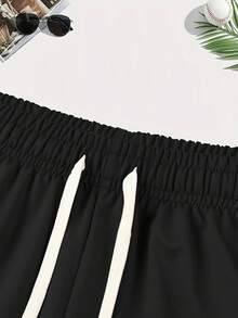 Pantalones cortos casuales de moda para hombre: pantalones cortos deportivos con cordón ajustable para primavera/verano. - Negro - Ver 5