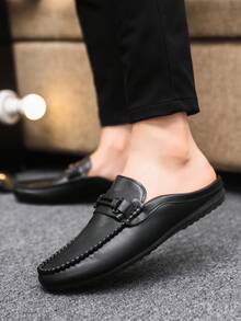 Men's Metal Buckle Minimalist Outdoor Indoor Summer Slip-On Flat Half-Back Loafers (Size Runs Small, Order One Size Up For Larger Feet) - Black - View 1