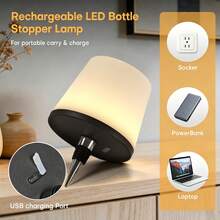 Lámpara de Botella de Vino Inalámbrica Versión Mejorada - Totalmente Transparente Esmerilada, Recargable por USB, Control de Interruptor Táctil, Luz de 3 Colores/Atenuable Conmutable, Luz Ambiental Inteligente, Iluminación de 360°, Diseño de Enchufe Puntiagudo, Fácil Instalación, Regalo Ideal para Fiestas, Restaurantes, Bares y Decoración del Hogar - lámpara de escritorio - Ver 9