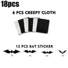 18pcs Halloween Party Decoration Cloth, 6pcs Fabric Panels 6.0 X 2.49 Ft, With 12pcs Bat Stickers, Scary Cloth Halloween Party Haunted House Decor, Holiday Party Supplies (3 Black And 3 White) Table Decor, Candlelight Dinner Photo Props, Wedding Anniversary, Wedding Decor, Home Hotel Decor, Home Decor Decorative Accents, Living Room Decor, Minimalist Bohemian European Elegant Unique Gift - 18-piece Set - View 9
