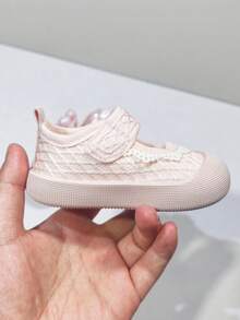 1 Par de Sapatos Mary Jane para Meninas Pequenas com Renda, Flor de Pérola 3D, Sapatos Planos de Malha com Fechamento de Gancho e Laço, Uso Diário em Todas as Estações (Tamanho por Palmilha em cm) - Rosa Bebê - Visão 9