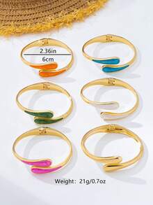 1pc Fashion Exaggerated Metal Enamel Geometric Water Drop Shape Round Bracelet Suitable For Women's Daily And Party Wear - Geometry - View 4