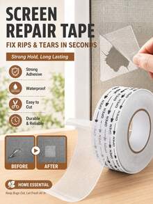 Silver Gray Weatherproof Fiberglass Screen Door Repair Adhesive Tape Professional High Strength Mesh Net Roll Universal Grid Sticker For Summer Fresh Air Ventilation Hole Damage Fix Pool Lanai Balcony Pet Scratch,Net Curtains For Windows - Multicolor - View 3