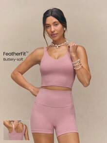 GLOWMODE FeatherFit™ Short Tank Top With U-Back, For Low-Impact Activities Like Yoga And Everyday Wear In Autumn And Winter - Rusty Rose - View 1