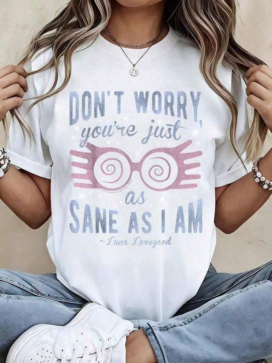 New Warner Bros. T-Shirt, Printed With The Phrase "Don't Worry, You're As Healthy As I Am," Inspired By The Famous Luna Lovegood Quote, Suitable For Women, Casual Printed T-Shirt - 白色 - 查看 1