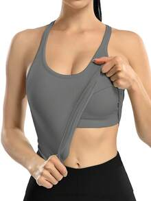 1pc Sports Tank Top With Built-In Bra - Dark Grey - View 3