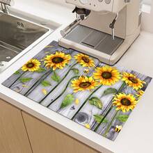 1pc Wood Grain Sunflower Diatomaceous Earth Kitchen Countertop Mat, Highly Absorbent, Suitable For Tableware, Coffee Machine, Microwave, Etc. Fashionable Watercolor Design, Ideal Choice For Modern Kitchen. - Multicolor - View 16