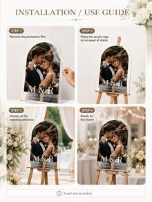 1PC Customizable Photo & Text Acrylic Wedding Welcome Sign, Exclusive Personalized Happy Life Decor Plaque, Suitable For Wedding Venue Decoration, Wedding Decor, Wedding Welcome Sign, Customized Wedding Crafts - Multicolor - View 4