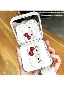 SANRIO Official Licensed Hello Kitty 2-In-1 Mirror & Comb Set, Durable Wavy Edge ABS Material, Adjustable Hinge, Anti-Slip Design, Portable, Suitable For Daily Use And Outdoor Travel - A - View 7